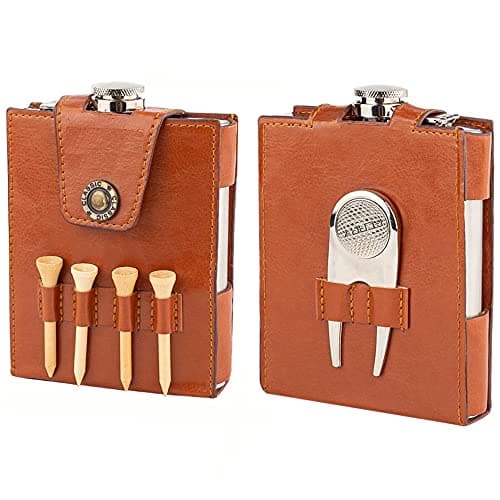 RE GOODS RE GOODS Golf Flask Gift Set (7oz, leather case)